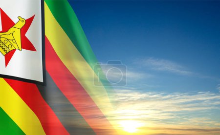 Flagge von Simbabwe auf dem Hintergrund des Himmels. Patriotischer Hintergrund
