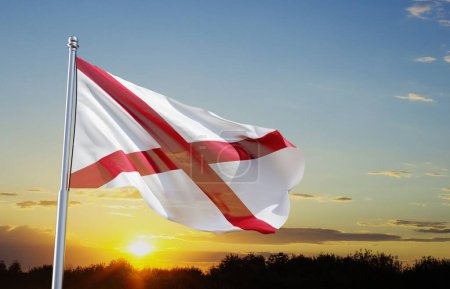 Flag of Alabama US state against the sunset. 3d-rendering