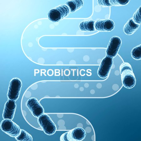 Téléchargez les photos : Probiotiques, Diverses bactéries probiotiques. Microbiome de l'immunité humaine. Santé des personnes. 3d-rendu - en image libre de droit