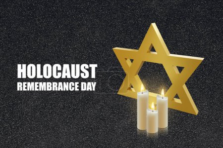 Día del Recuerdo del Holocausto. Estrella de David sobre fondo negro texturizado. 3d-renderizado