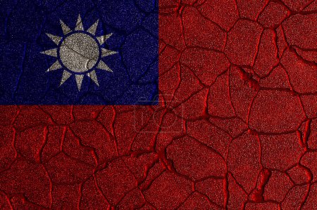 Taiwan flag painted on a cracked wall. 3d-rendering