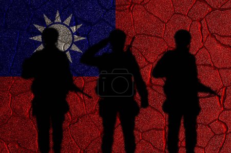 Taiwan-Flagge auf eine rissige Wand gemalt mit einem Soldaten-Schatten. 3d-rendering