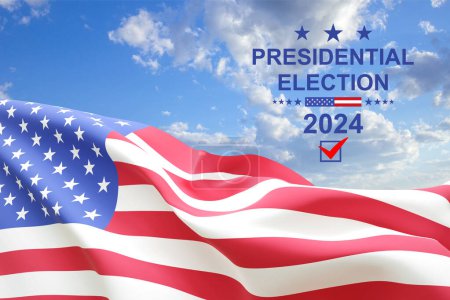 Presidential Election 2024 in United States. Vote day, November 5. US Election campaign. USA flag on background of sky