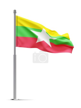 Flag of Myanmar isolated on white background. 3d-rendering
