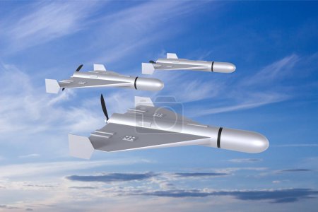 Combate dron contra el cielo. 3d-renderizado
