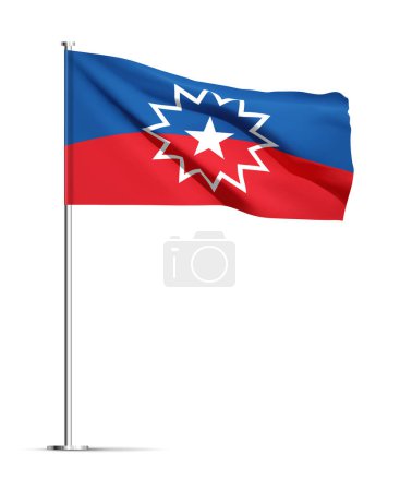 Juneteenth flag on flagpole isolated on white. Official symbol of end of slavery in United States of America. EPS10 vector