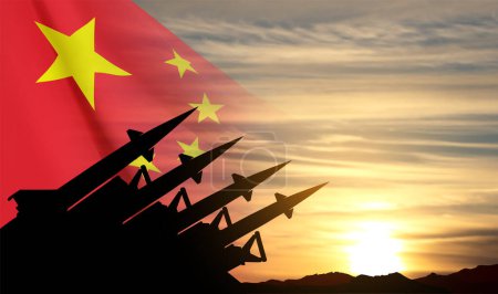 Illustration for The missiles are aimed at the sky with China flag. Air defence concept. EPS10 vector - Royalty Free Image
