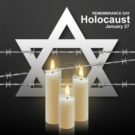 Ilustración de Holocaust Remembrance Day. Candles with Star of David and barbed wire. EPS10 vector - Imagen libre de derechos