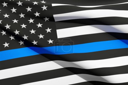 Téléchargez les illustrations : Thin Blue Line. American flag with police blue line. Support of police and law enforcement. EPS10 vector - en licence libre de droit
