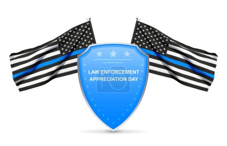 Illustration for Law enforcement support flags with shield. EPS10 vector - Royalty Free Image