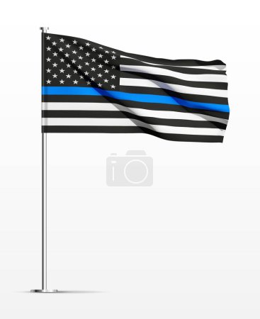 Téléchargez les illustrations : Thin Blue Line. American flag with police blue line on white background. Support of police and law enforcement. EPS10 vector - en licence libre de droit