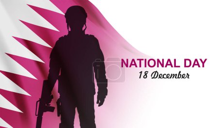 Illustration for SIlhouette of soldier on background of Qatari flag. Concept for National Holidays. EPS10 vector - Royalty Free Image