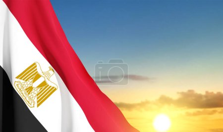 Egypt flag on background of sunset. Patriotic background. EPS10 vector
