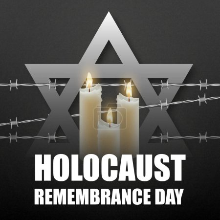 Illustration for Holocaust Remembrance Day. Candles with Star of David and barbed wire. EPS10 vector - Royalty Free Image