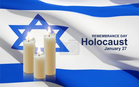 Burning candle and flag of Israel. Holocaust Remembrance Day. EPS10 vector