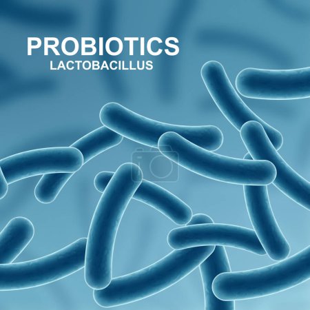 Ilustración de Antecedentes probióticos. Elementos de microbioma sobre fondo azul. Fondo de salud humana. EPS10 vector - Imagen libre de derechos