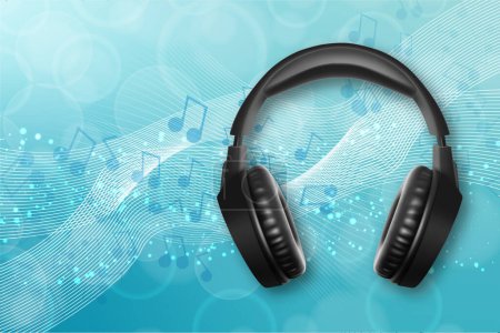 Illustration for Wireless headphones on blue background. Music concept. EPS10 vector - Royalty Free Image