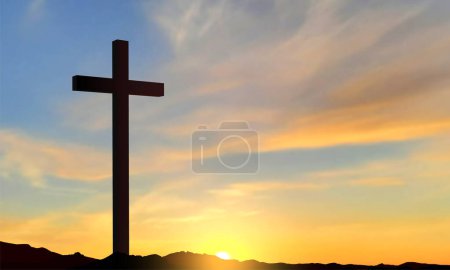 Vendredi saint. Vendredi avant Pâques. Croix chrétienne contre le coucher du soleil. Vecteur EPS10