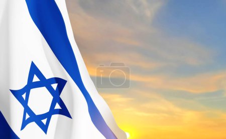 Ilustración de Bandera de Israel contra la puesta del sol. EPS10 vector - Imagen libre de derechos