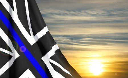 Illustration for United Kingdom Thin Blue Line flag against the sunset. EPS10 vector - Royalty Free Image