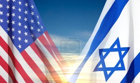 Téléchargez les illustrations : Drapeau des États-Unis et d'Israël sur fond de ciel. Vecteur EPS10 - en licence libre de droit