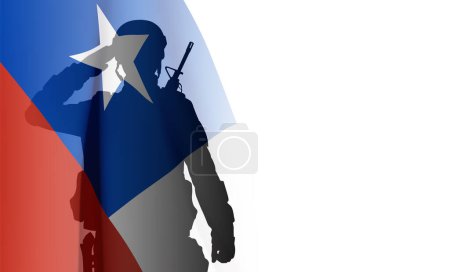 Illustration for Silhouette of a soldier with Chile flag on white background. EPS10 vector - Royalty Free Image