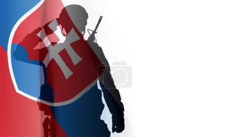 Illustration for Silhouette of a soldier with Slovakia flag on white background. EPS10 vector - Royalty Free Image