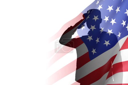 Illustration for Silhouette of soldier with USA flag isolated on white background. EPS10 vector - Royalty Free Image