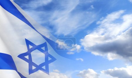 Illustration for Israel flag on background of sky. EPS10 vector - Royalty Free Image