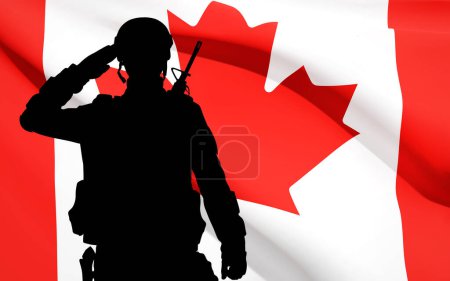 Foto de Silueta de saludo soldado con bandera de Canadá. EPS10 vector - Imagen libre de derechos