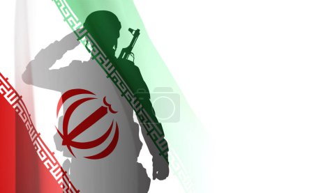 Silhouette d'un soldat avec drapeau iranien sur fond blanc. Vecteur EPS10