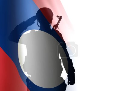 Silhouette of a soldier with Laos flag on white background. Armed Force of Laos. National Holidays concept. EPS10 vector