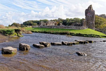 Photo for Ruins of Ogmore Castle in Vale of Glamorgan river. Ogmore by Sea, Glamorgan, Wales, United Kingdom - Royalty Free Image