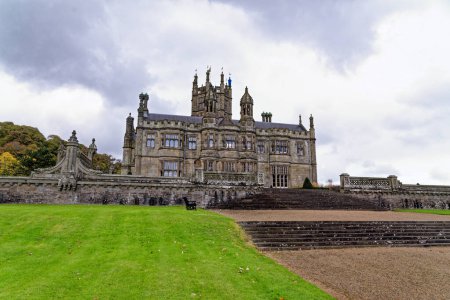 Photo for Gothic style Victorian mansion house. Tudor Gothic Mansion elevation detail of stonework - Margam castle. Margam Country Park, Margam, Port Talbot, South Wales, United Kingdom - 15th of October 2022 - Royalty Free Image
