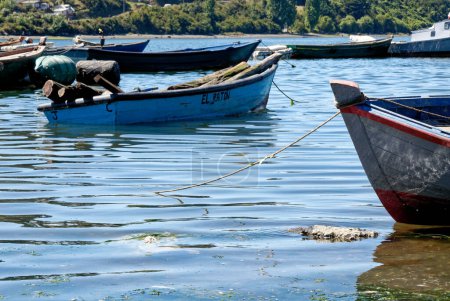 Foto de Barcos de pesca en Golfo de Ancud - Bahía Castro, Isla Chilo en el Distrito de los Lagos de Chile. 16 de febrero de 2014 - Castro, Chile, América del Sur - Imagen libre de derechos