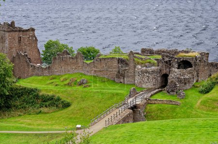 Scottish tourist attraction - Ruins of Urquhart Castle on the western shore of Loch Ness (site of many Nessie sightings) - Drumnadrochit, Highland, Scotland, United Kingdom - 1st of September 2012