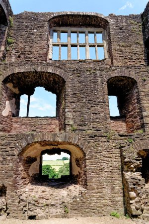 Interior of the medieval Raglan Castle (Welsh: Castell Rhaglan) Monmothshire, South Wales, United Kingdom. 25th of June 2023