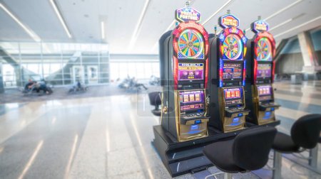Photo for Las Vegas, Nevada, USA, September 10, 2022 : Las vegas airport mccarran with slot machines in front - Royalty Free Image