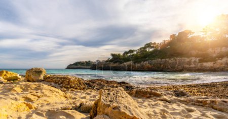 Wide panoramic view of mallorca coastline on a sunny summer day