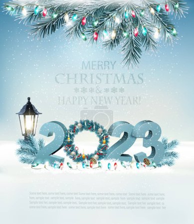 Photo for Christmas Holiday Background background with 2023 and wreath. Vector. - Royalty Free Image