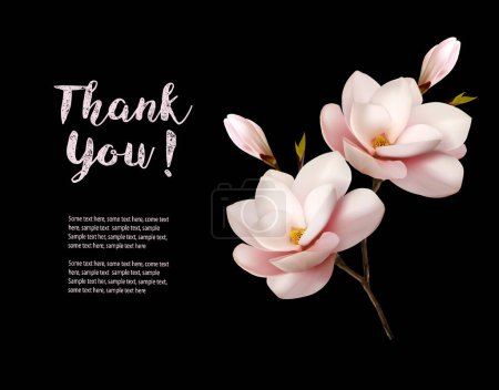 Illustration for Thank You background with beautiful pink magnolia. Vector - Royalty Free Image