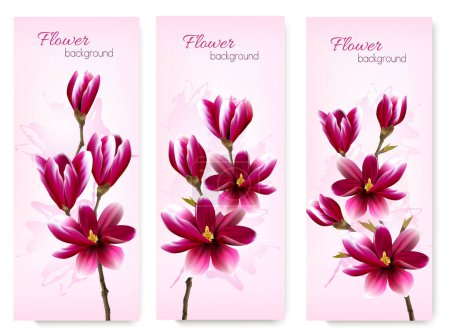 Illustration for Nature spring banners with beautiful magnolia branches. Vector. - Royalty Free Image