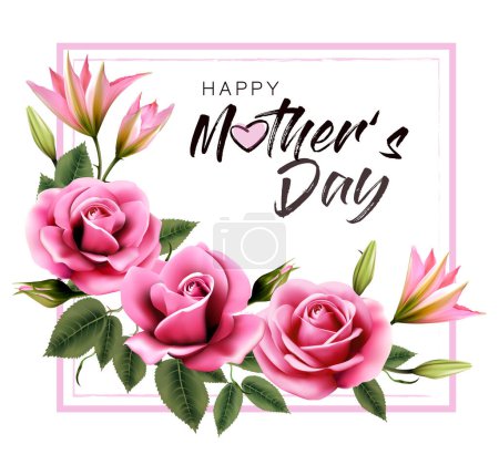 Téléchargez les illustrations : Joyeux fond de fête des mères avec une rose belles roses et lys. Vecteur. - en licence libre de droit