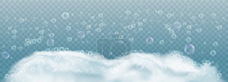 Téléchargez les illustrations : Mousse de savon et bulles sur fond transparent. Illustration vectorielle - en licence libre de droit