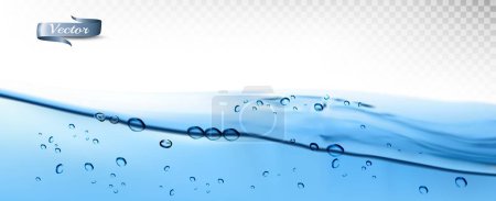 Ilustración de Ondas de agua transparentes con burbujas de aire y rayos de sol sobre fondo transparente. Ilustración vectorial - Imagen libre de derechos