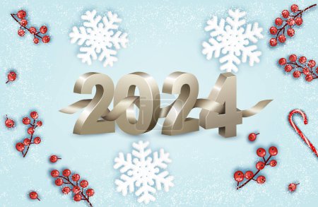 Téléchargez les illustrations : Fond abstrait de Noël de vacances avec flocon de neige et numéros 2024. Illustration vectorielle - en licence libre de droit
