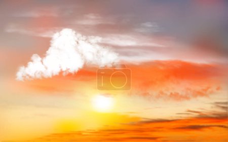 Illustration pour Coucher de soleil ciel fond avec des nuages transparents et le soleil. Illustration vectorielle - image libre de droit