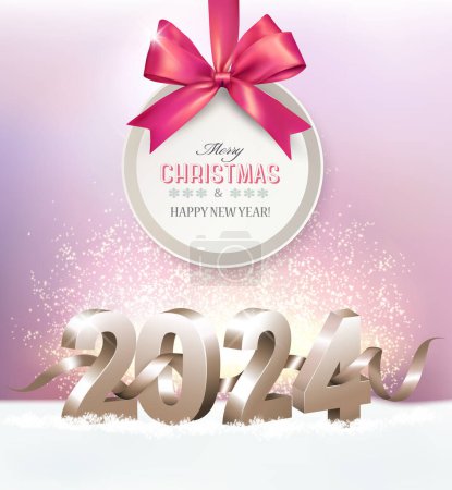 Ilustración de Feliz Navidad y Año Nuevo Fondo de vacaciones con un oro 2024 y tarjeta de regalo con cinta. Vector. - Imagen libre de derechos