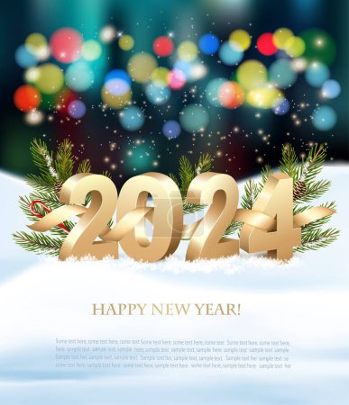 Ilustración de Vacaciones de Navidad y Feliz Año Nuevo fondo con ramas de árbol de Navidad y 2024 números. Ilustración vectorial - Imagen libre de derechos