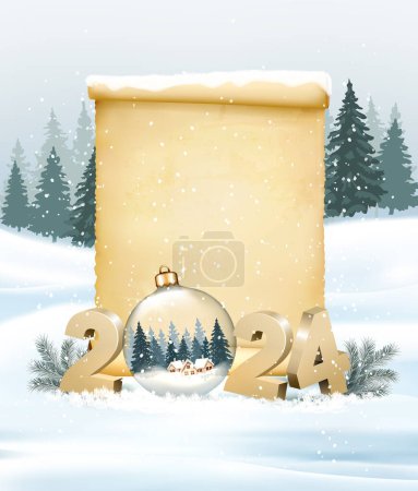 Photo for Holiday Christmas and Happy New Year background with gold 2024 numbers and transparent ball and old paper. Vector - Royalty Free Image